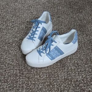 Michael Kors White and Blue Lace-Up Sneakers